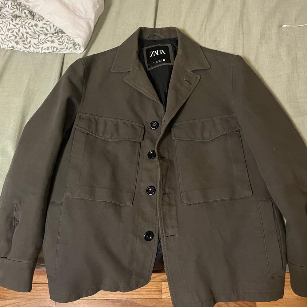 Zara Men's Dark Olive Military Jacket